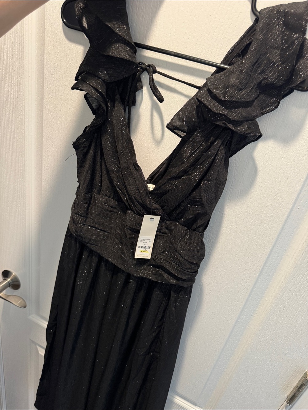 Black Sparkle Ruffle V-Neck Dress